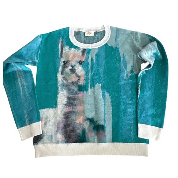 Anthropologie Lauren Walcott Llama Watercolor Sweater - Picture 1 of 6